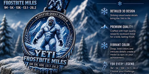 Yeti Frostbite Miles Virtual Race| Cryptid Quest Series 1M 5K 10K 13.1 26.2