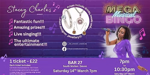\u2b50\ufe0fMEGA\u2b50\ufe0f Musical Bingo - Live at Bar 27 (South Molton, Devon) - Saturday 14th March 7pm