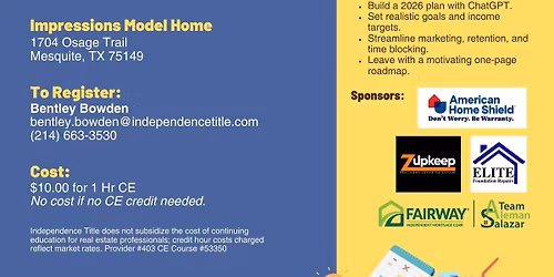 ChatGPT Business Planning | Special In-Person CE Event | Valleybrooke at Impression Homes 