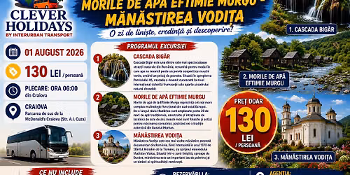 EXCURSIE 1 ZI \u2013 Cascada Bigar - Morile de Ap\u0103 Eftimie Murgu - M\u0103n\u0103stirea Vodita -130lei\/pers