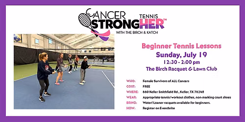 Cancer StrongHER Beginner Tennis Lessons \u2014 July 19, 2026