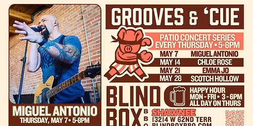 Free Concert Series: Miguel Antonio on Thursday, MAY 7 from 5-8PM in Shawnee