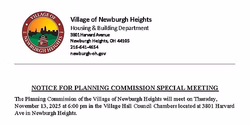 Village of Newburgh Heights Planning Commission Special Meeting