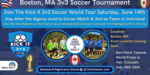 Boston, MA Kick It 3v3 Soccer Tournament 2026 World Tour