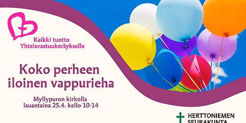 Koko perheen iloinen vappurieha Myllypuron kirkolla