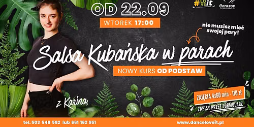 ☀️Salsa Kubańska w parach (nie tylko dla par!) 🌅 WAKACYJNY CRASH KURS | 4 spotkania OD ZERA