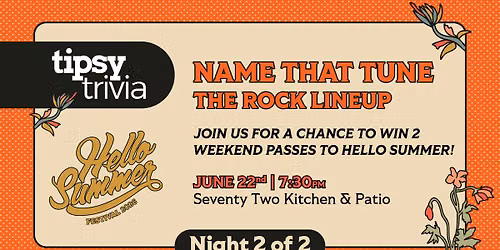 Fort McMurray: 72 Kitchen - Rock Lineup Name That Tune - June 22, 7:30pm