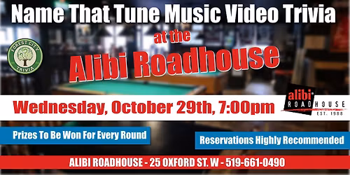 Name That Tune Music Video Trivia at the Alibi Roadhouse