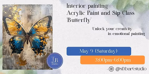 Interior painting Acrylic+texture+gold leaf \u201cButterfly\u201d