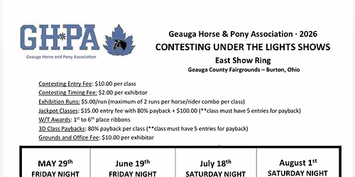 Geauga Horse & Pony Association \u2022 2026 CONTESTING UNDER THE LIGHTS SHOWS