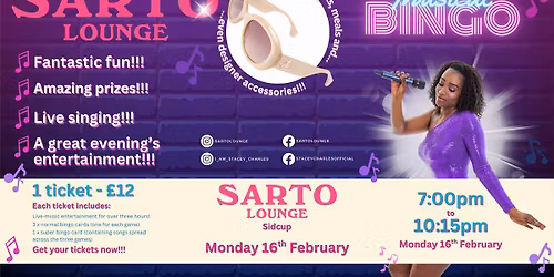 Musical Bingo live at Sarto Lounge (Sidcup) - Monday 16th February 7pm