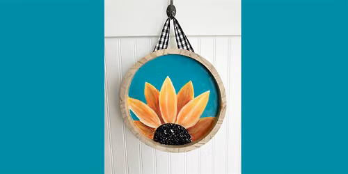 Summer Sunflower on Wood with Crushed Glass Paint & Sip Art Class Akron