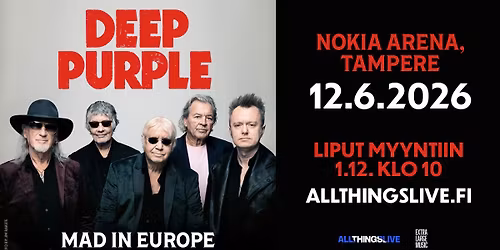 Deep Purple - 12.6.2026 Tampere, Nokia Arena