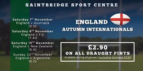 England Autumn International Games Showing Live