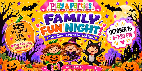 KIDS HALLOWEEN PARTY with FUN CHARACTER,, COSTUME CONTEST, PIZZA DINNER