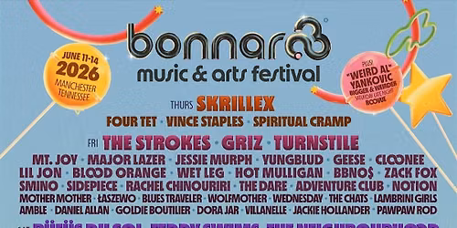 Bonnaroo Music Festival 2026 at Bonnaroo Farm, Manchester TN, 06\/11-06\/14