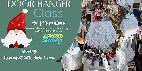 Holiday Edition Mop Head Gnome Door Hanger Adult Class (ages 13 and up are welcome!)