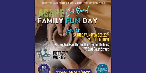 CNY AGAPE & KCSP FREE Family Fun Day \u2013 Glaze a Tile at Pottery Works in Cortland 11\/22\/25
