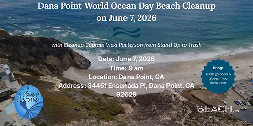 Dana Point World Ocean Day Beach Cleanup on June 7, 2026