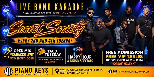 SECRET SOCIETY LIVE BAND KARAOKE 2nd & 4th Tuesday