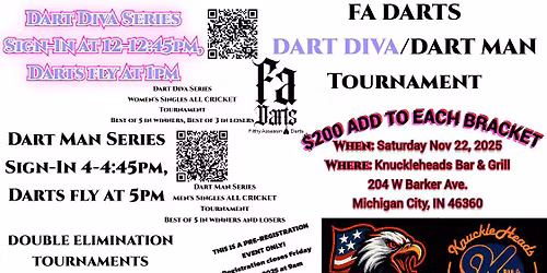FA DARTS Dart Diva\/Dart Man ALL CRICKET TOURNAMENTS 