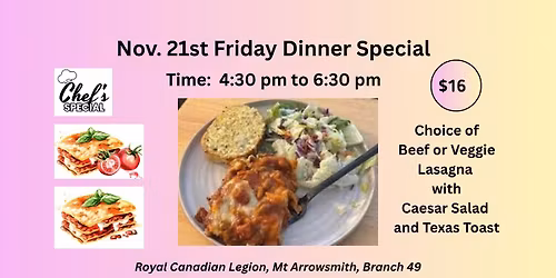 Weekly Friday Dinner Special at Branch 49 - Parksville Legion