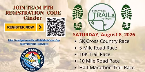 Philly Mayor's Cup Races & Party 2026 - JOIN TEAM PTR - Register use code - Cinder  (Case Sensitive)