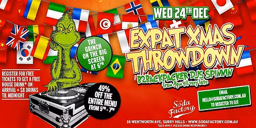 FREE DRINK + $8 DRINKS TIL MIDNIGHT - Expat Xmas Throwdown