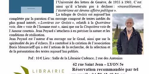 conf\u00e9rence : Lumi\u00e8res sur Gnosis et l'enseignement de Boris Mouravieff, par Jean Poyard