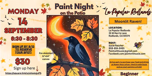 La Popular Paint Night on the Patio, 9\/14\/26 "Moonlit Raven"