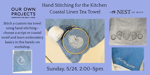NEW! Hand Stitching for the Kitchen - Coastal Linen Tea Towel