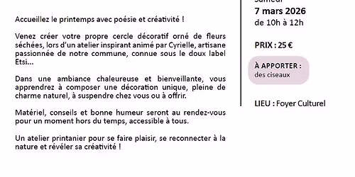 Atelier - Couronne de fleurs s\u00e9ch\u00e9es avec Cyrielle d'Etsi