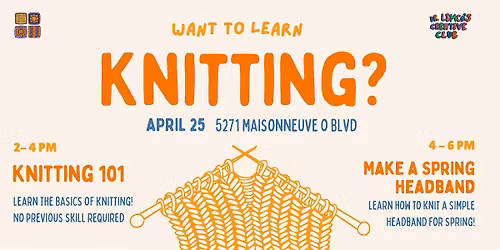 Learn to Knit & Make a Spring Headband: Full Afternoon Workshop in Montreal