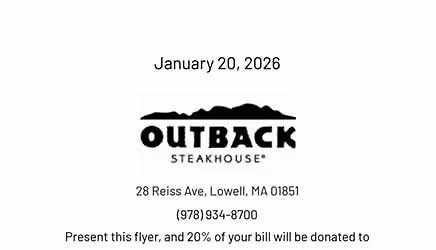 Dine-to-Donate at the Outback Steakhouse in Lowell