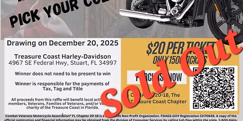 CVMA\u00ae\ufe0f FL 20-18, 1st Annual Harley for Vets Christmas Motorcycle Raffle