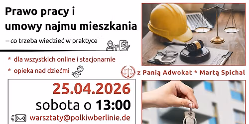 Prawo najmu i prawo pracy w Niemczech \u2013 warsztaty z adwokatk\u0105 \u2013 Online lub stacjonarnie