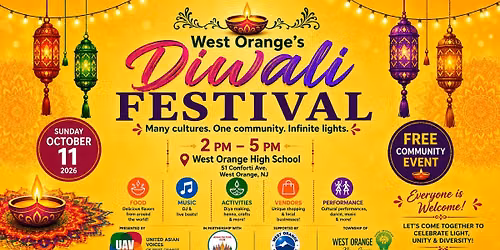 West Orange Diwali Festival 2026 - \u201cMany Cultures. One Community. Infinite Lights\u201d