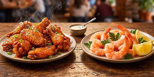 Wednesday Specials, Hot, Juicy, $.75 Smoked Chicken Wing or All You Can Eat Steamed Shrimp for $37