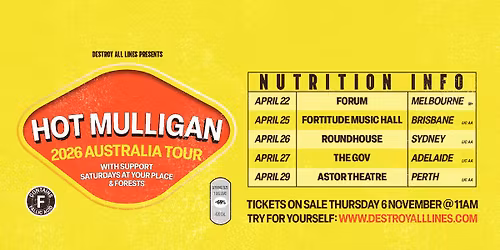 Hot Mulligan (usa) Australian Tour 2026 \u2013 Adelaide Lic AA