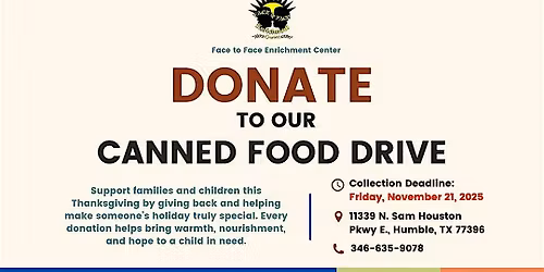 Face to Face Enrichment Center Canned Food Drive