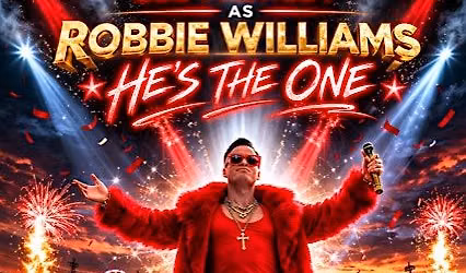 Lee Pashley  as Robbie Williams with Woodfired Pizza
