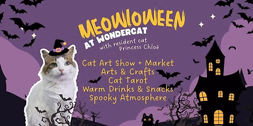 Meowloween (Halloween) with cat art and cat Chloe