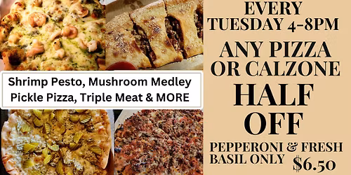 Half Off All Pizza and Calzone's!!!