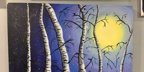 Winter Moonlit Birch Trees Painting Class