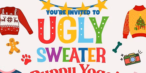 Ugly Sweater Puppy Yoga!