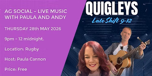 AG SOCIAL - LIVE MUSIC WITH PAULA & ANDY - INDIGO (Rugby)