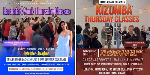 Bachata, Kizomba, & Zouk Thursday Classes: December Cycle
