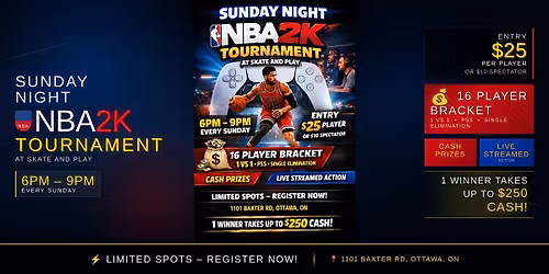 SUNDAYS = NBA 2K TOURNAMENT DAY at Skate and Play