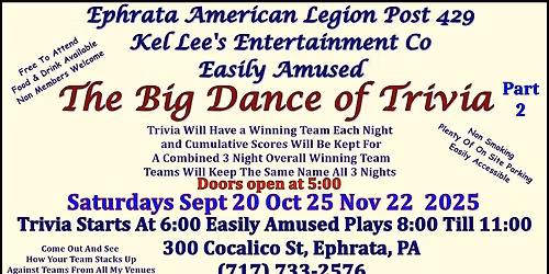 The Big Dance of Trivia Part 2 - A 3 Night Trivia & Music Event at Ephrata American Legion