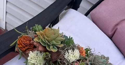 Smp June 22nd, 3-5pm, Succulent solo wood flower workshop, with Kelly of Timber Blossoms.